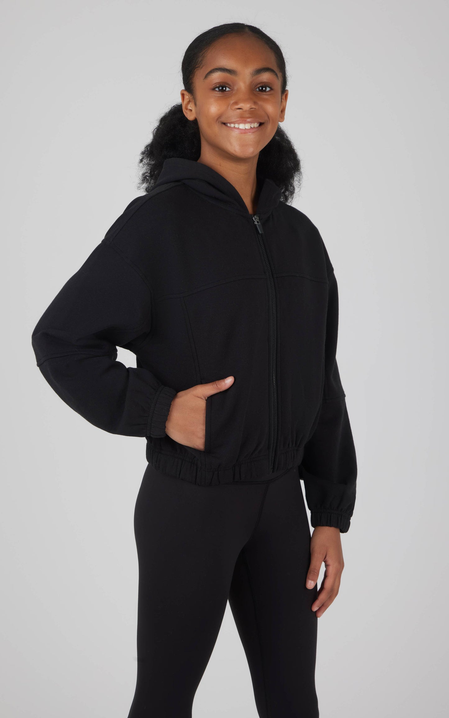Girls Cloud Plush Zip Front Crop Hoodie Jacket