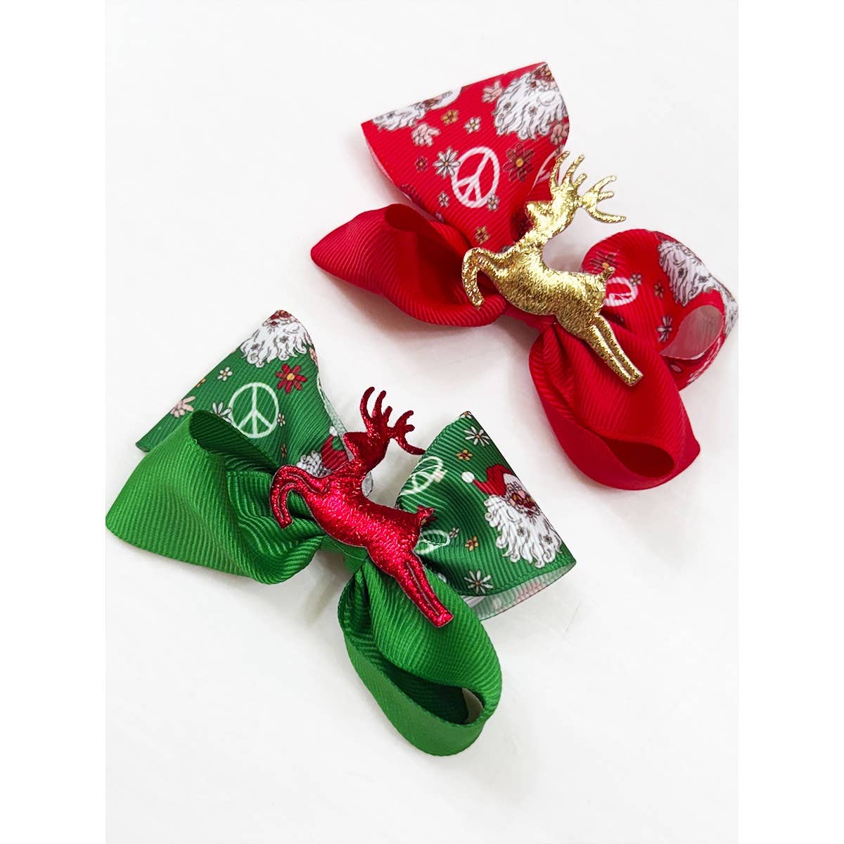 Reindeer Christmas Theme Hair Bow Clip Set