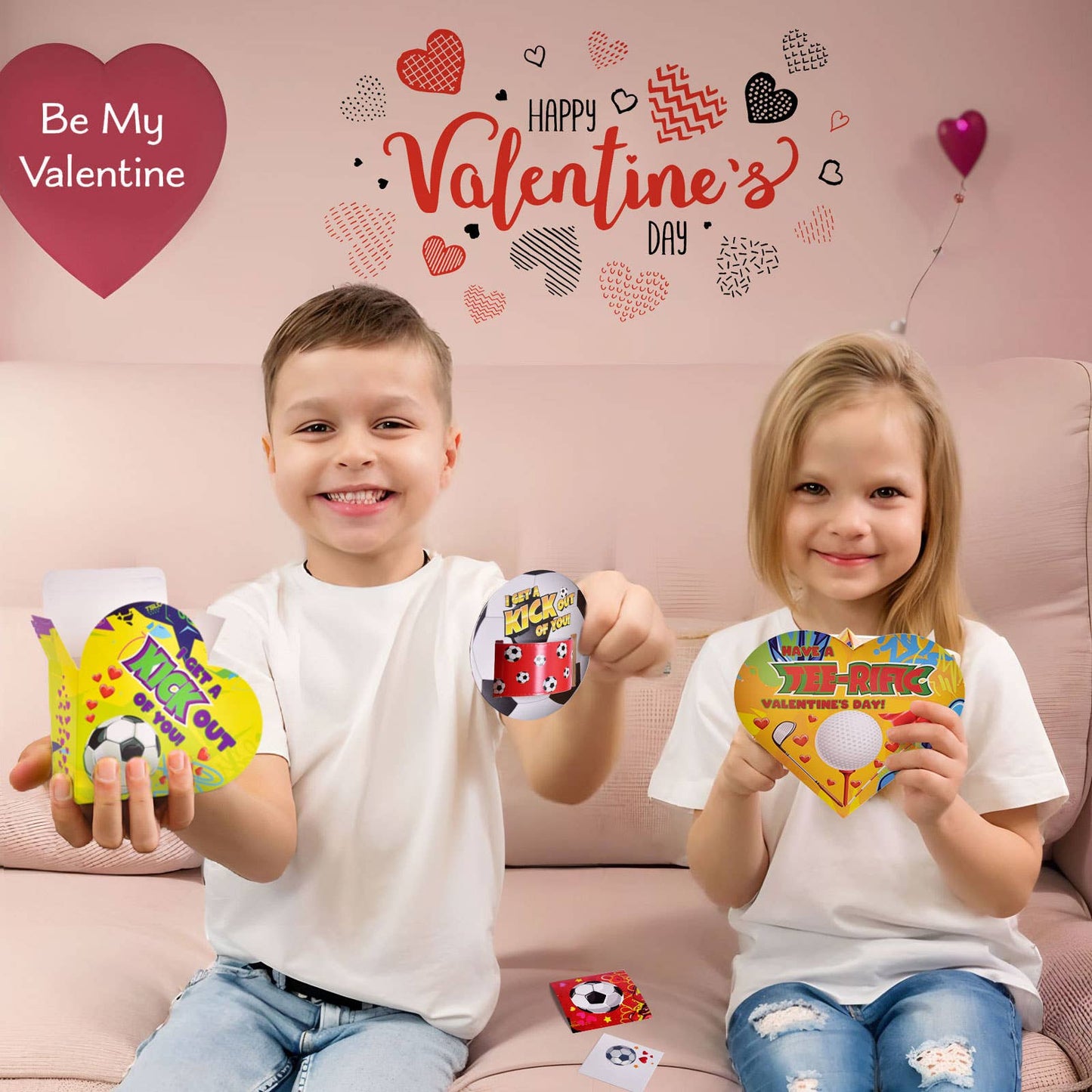 180pcs Sports-Themed Valentine Bracelets & Stickers w/ Cards