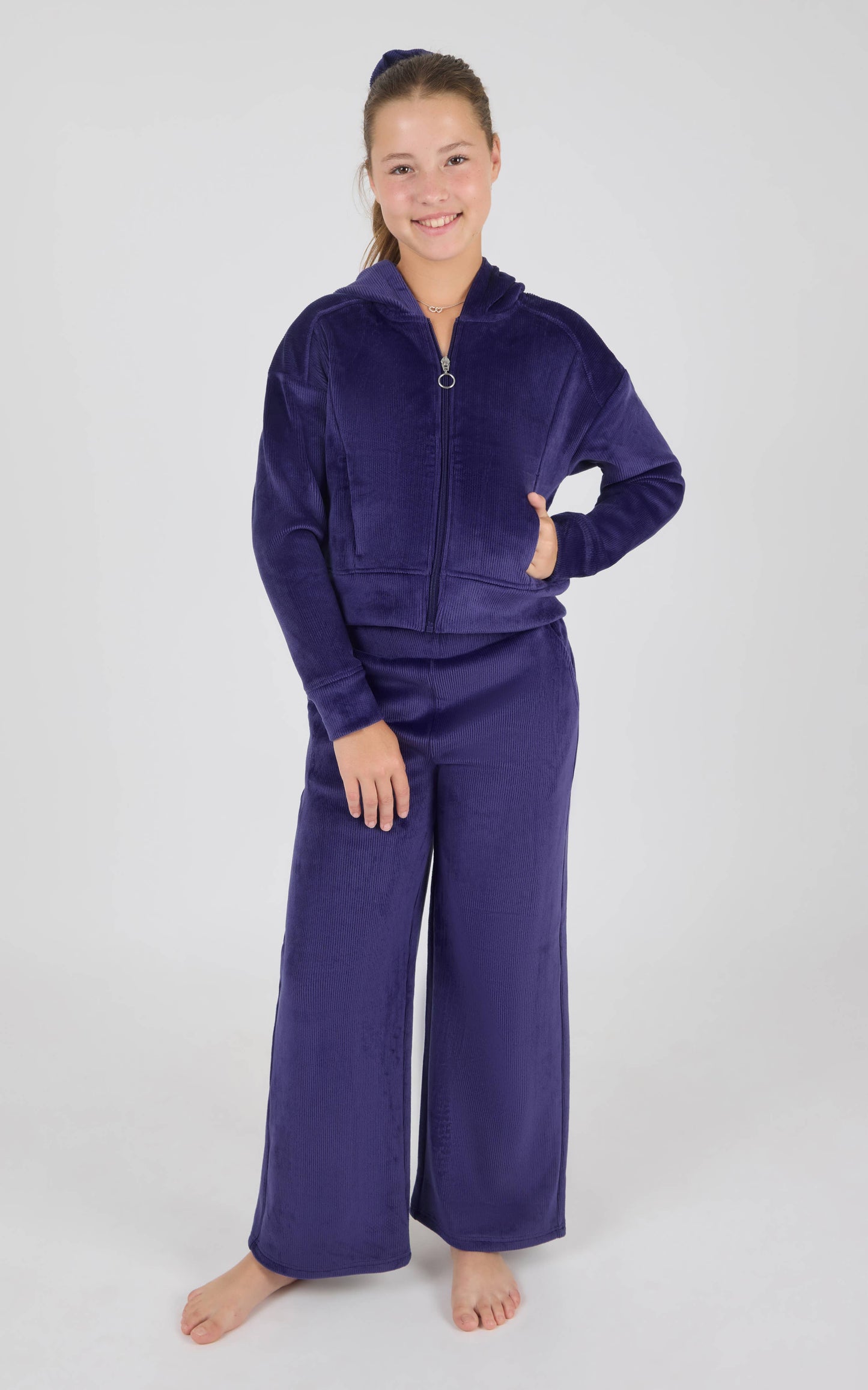 Tween Girls Dreamy Rib Front Zip Jacket and Wide Pants Set