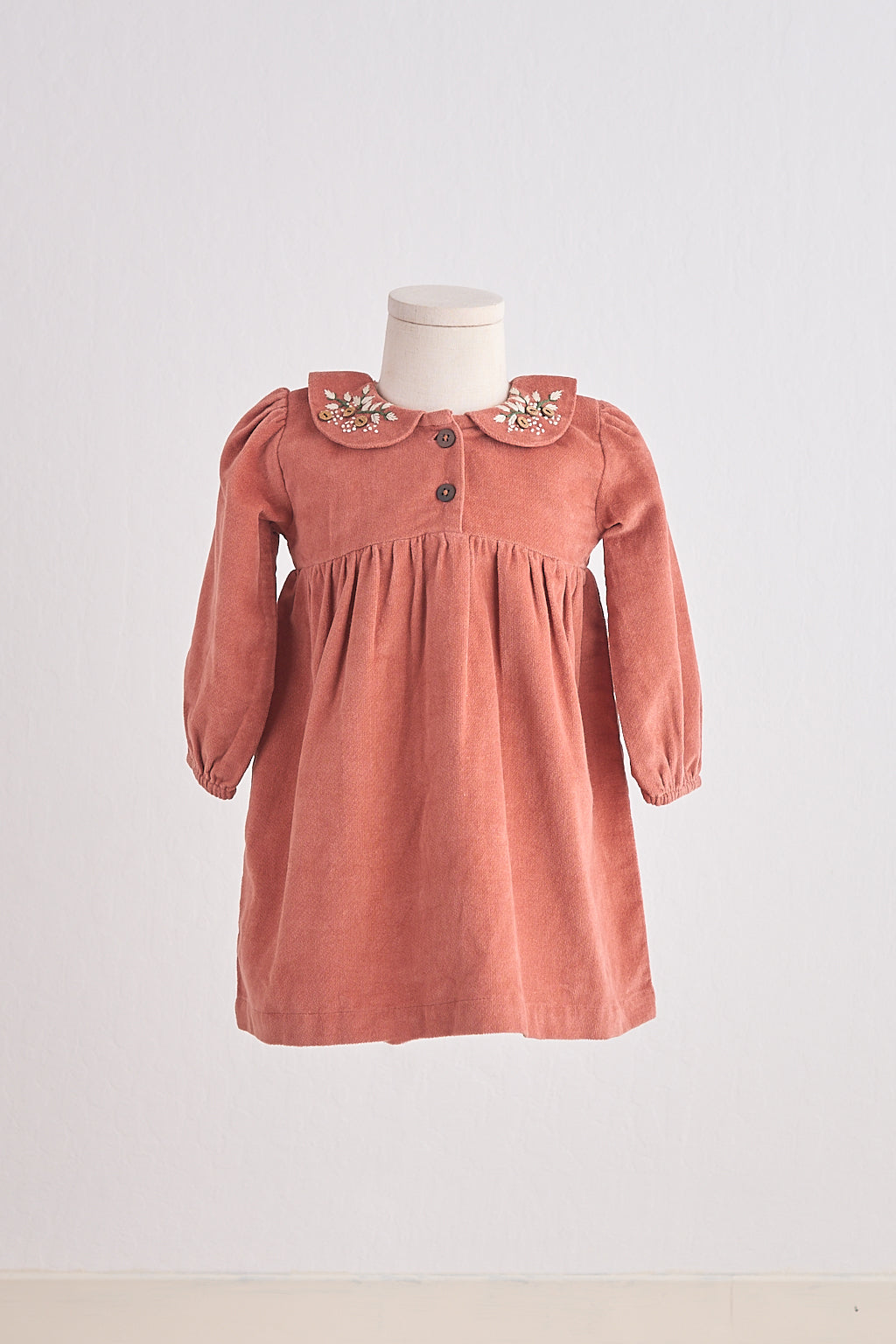 Rust floral embroidery velveteen girl dress