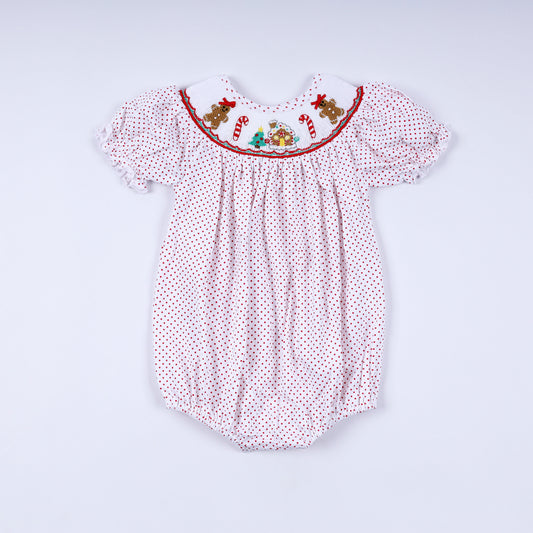 Red gingerbread hand smocked bubble