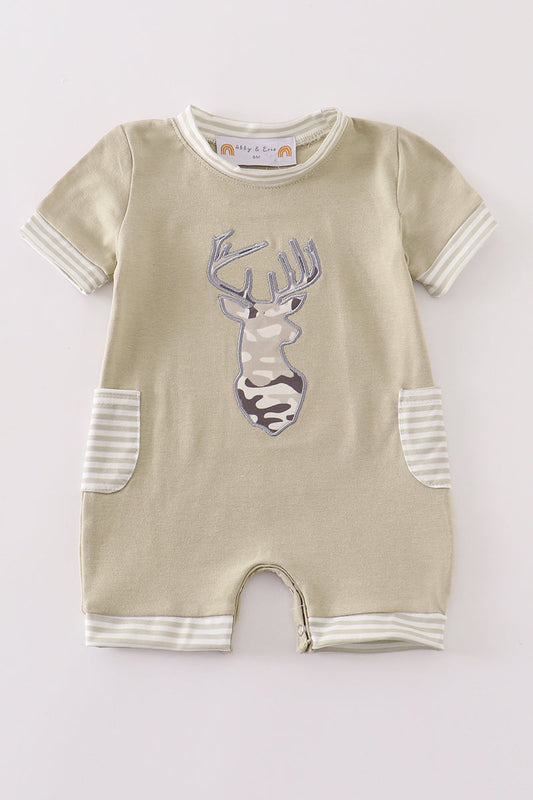 Camouflage deer applique boy romper