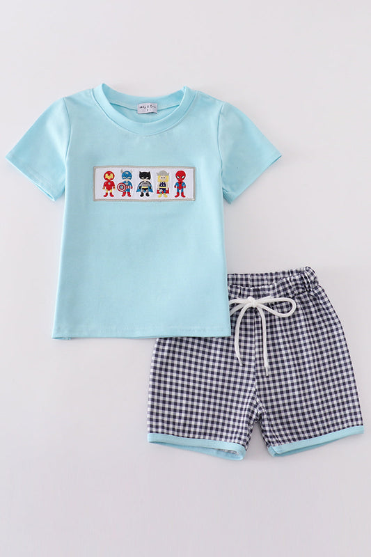 Blue character embroidery boy set