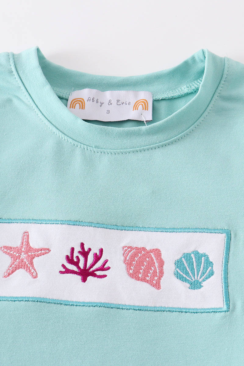Mint shell embroidery boy set