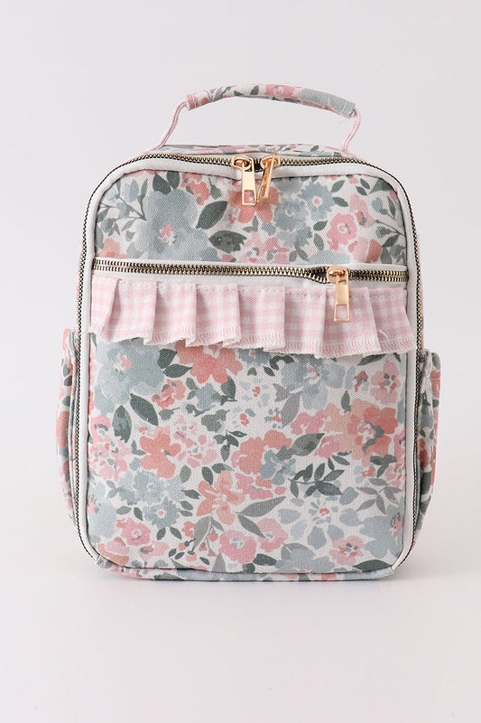 Pink floral lunch bag