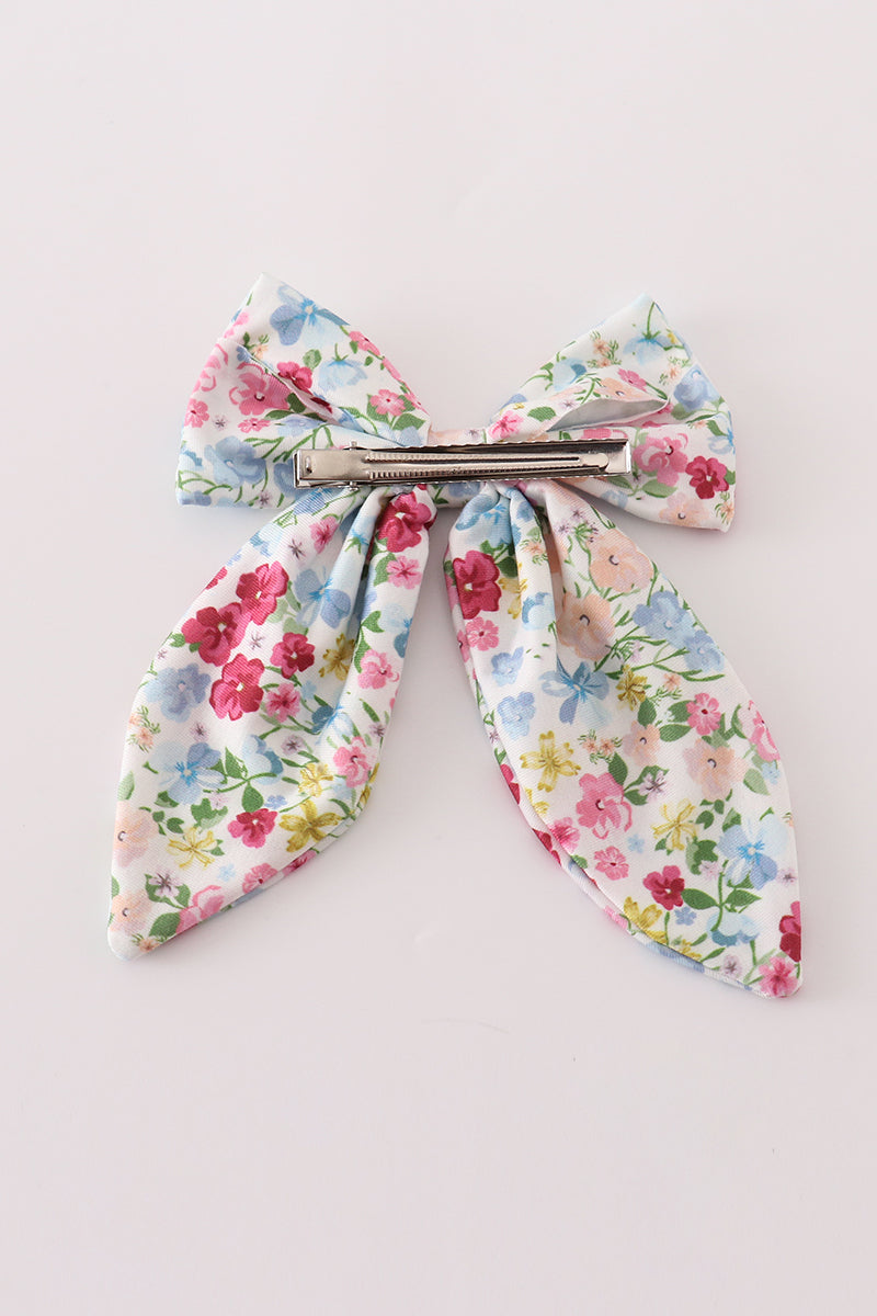 Pink floral print sailor hair bow