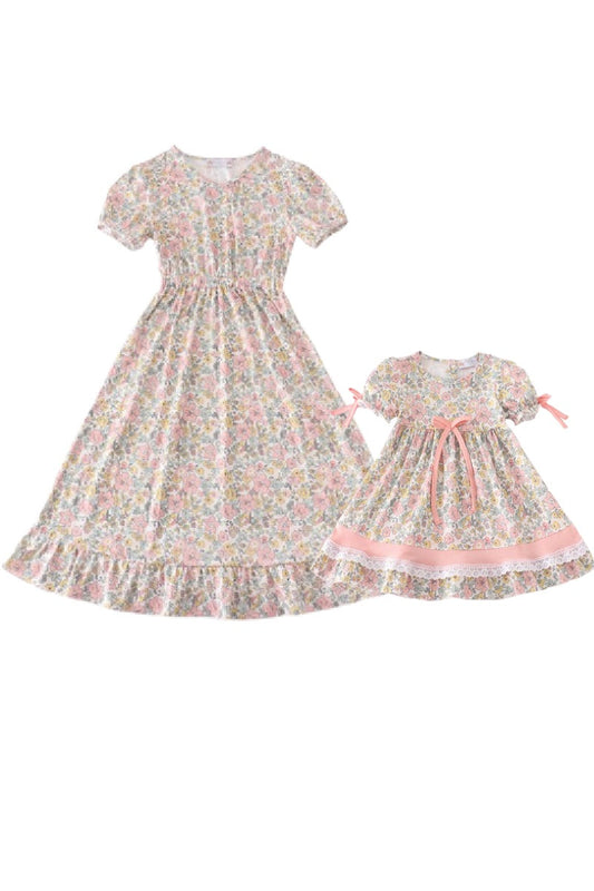 Pink floral print mom&me dress