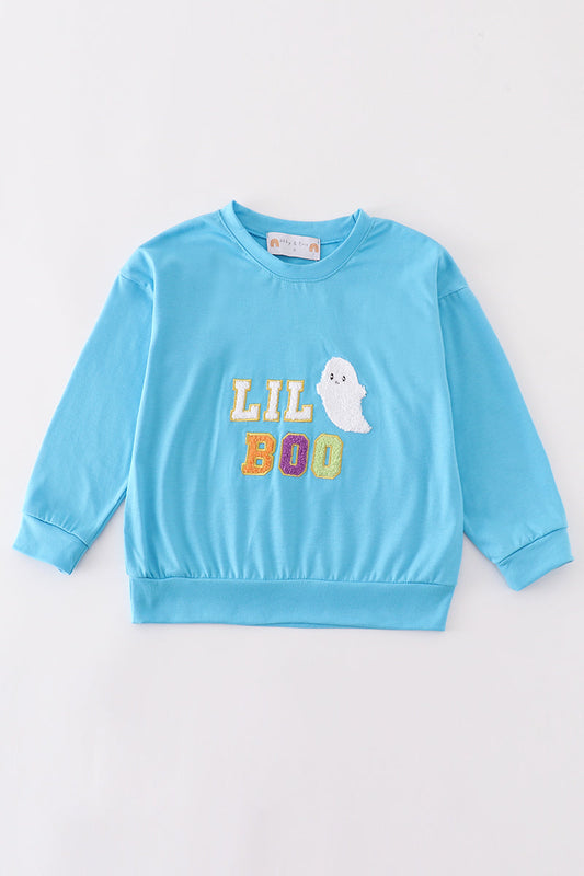 Blue halloween LIL BOO chenille patch boy top