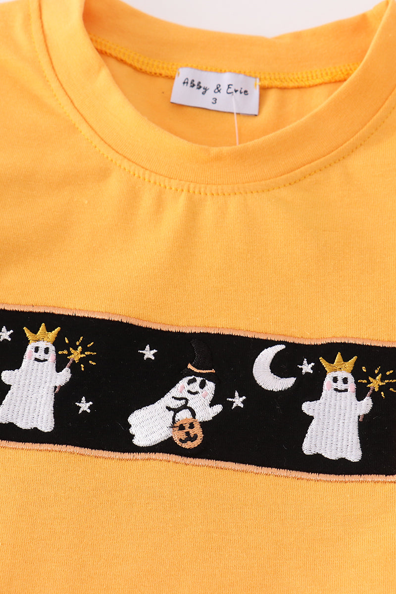 Halloween ghost embroidery plaid boy set