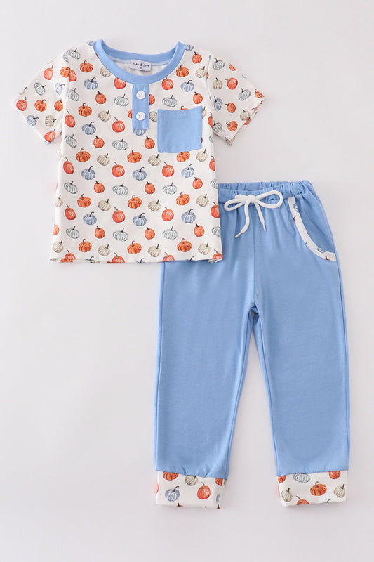 Blue pumpkin boy pants set