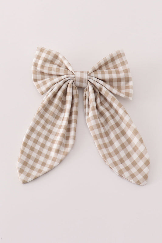 Khaki gingham piggie hair sailor bow