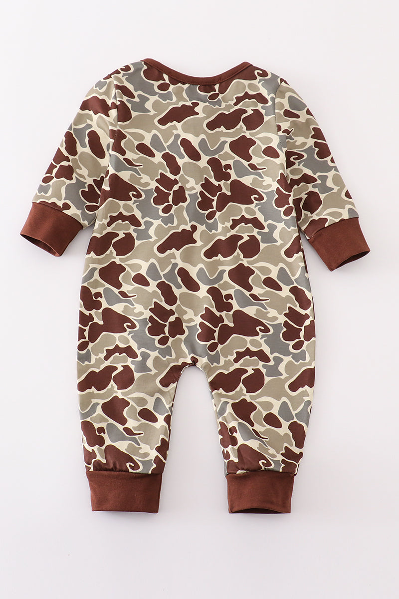 Camouflage ruffle zip girl romper