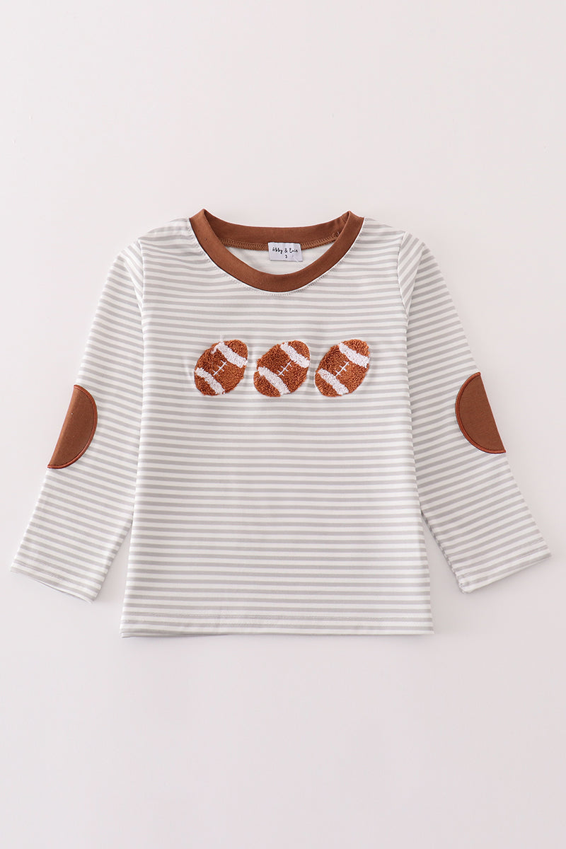 Brown football french knot stripe boy top