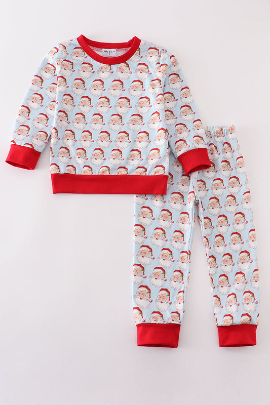 Blue christmas santa claus boy pajamas set