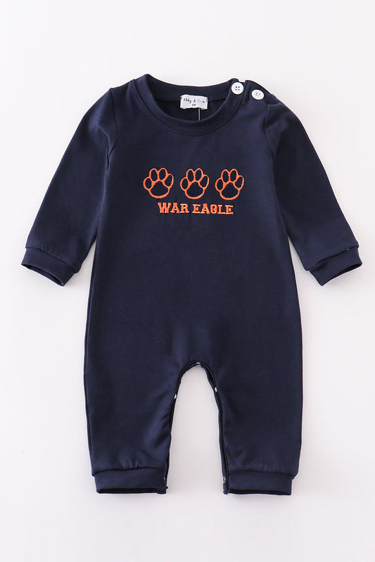 Navy war eagle embroidery boy romper