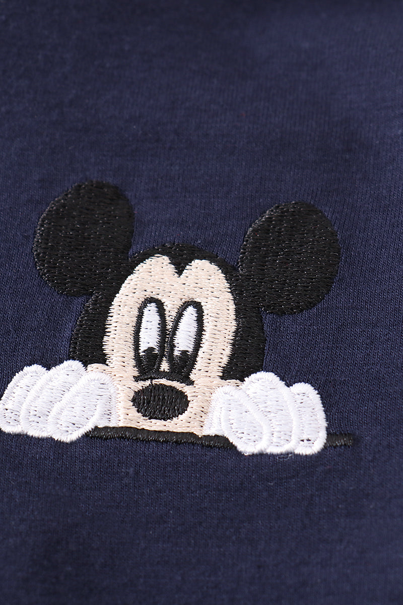 Navy character embroidery boy zipper pullover