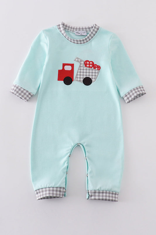 Blue valentine truck heart applique boy romper