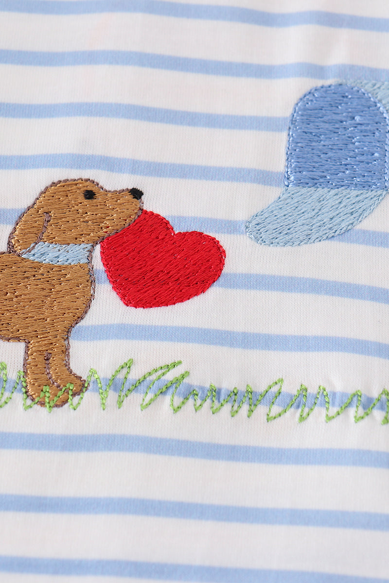 Blue valentine puppy embroidery boy set