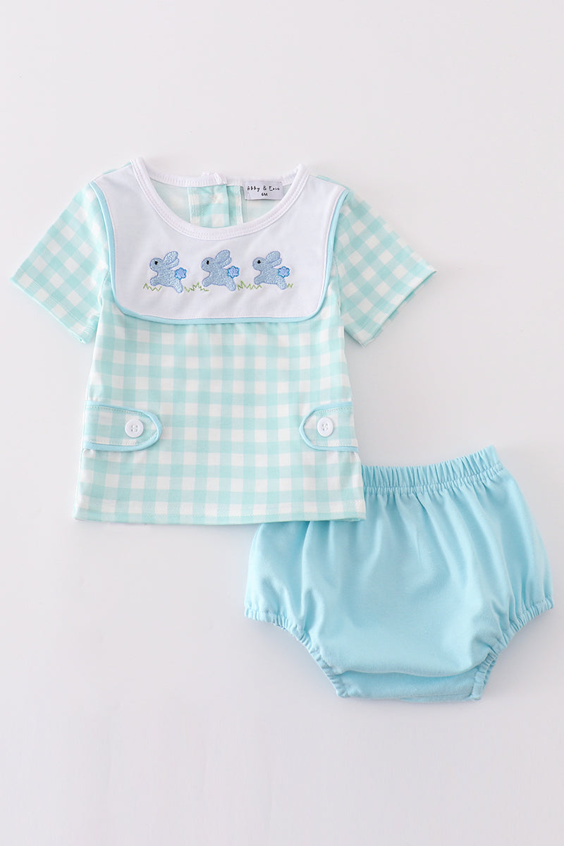 Leopard bunny embroidery boy bloomer set