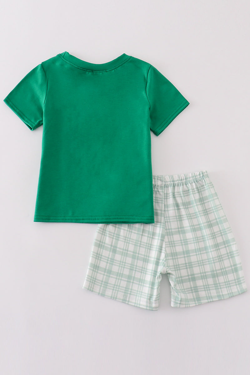 Green farm embroidery smocked boy set