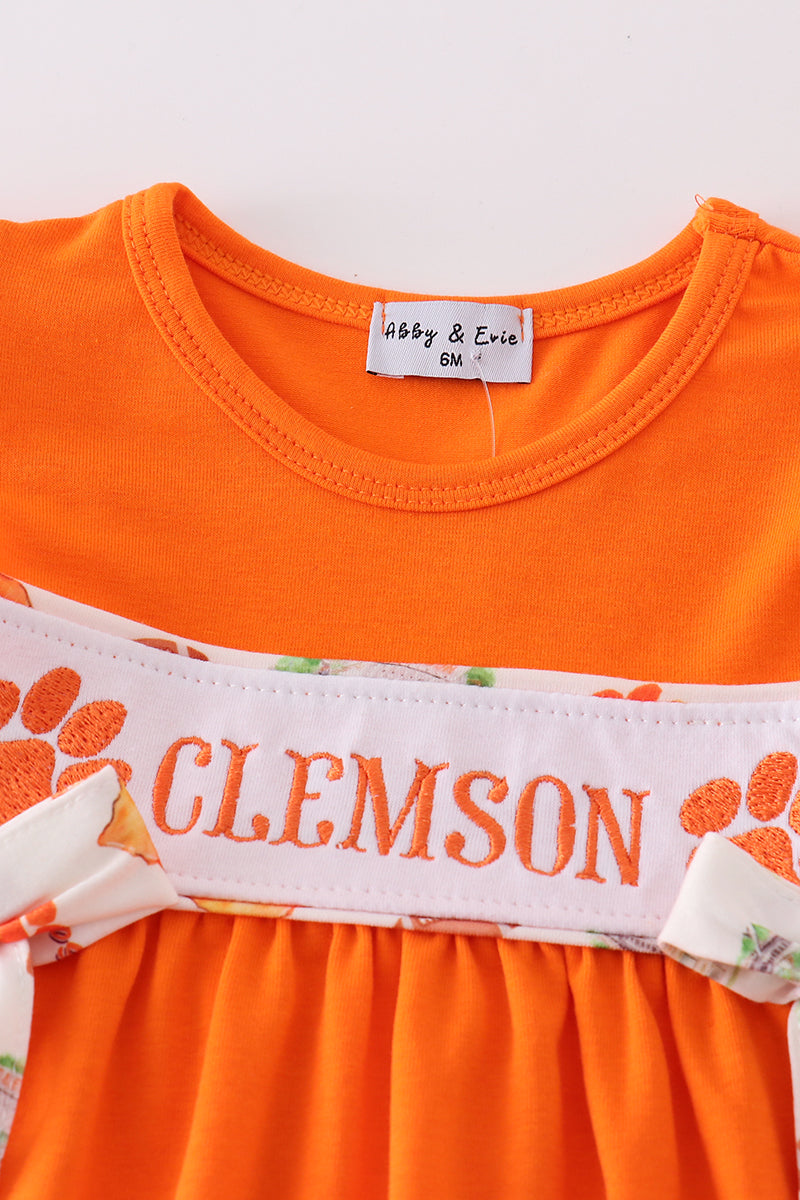 Orange clemson embroidery girl bloomer set