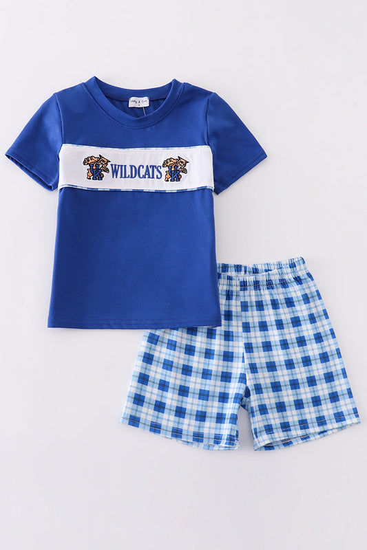 Blue wildcats embroidery boy set