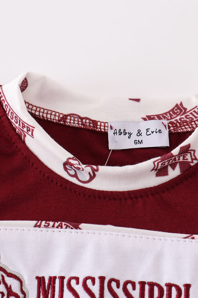 Maroon mississippi embroidery boy bubble