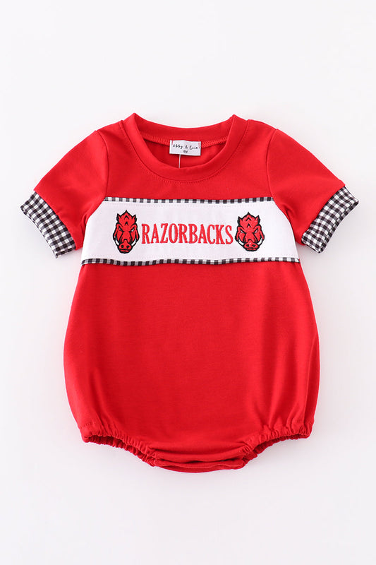 Red razorbacks embroidery boy bubble