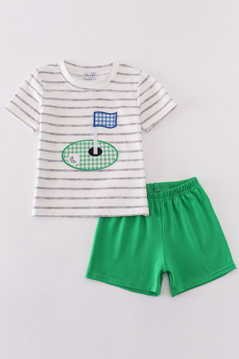 Green golf applique boy set