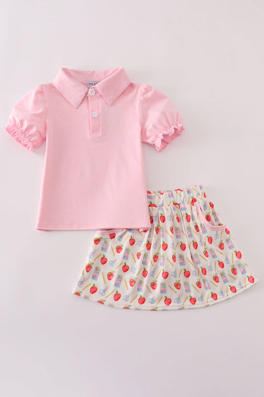 Apple pencil print skort set