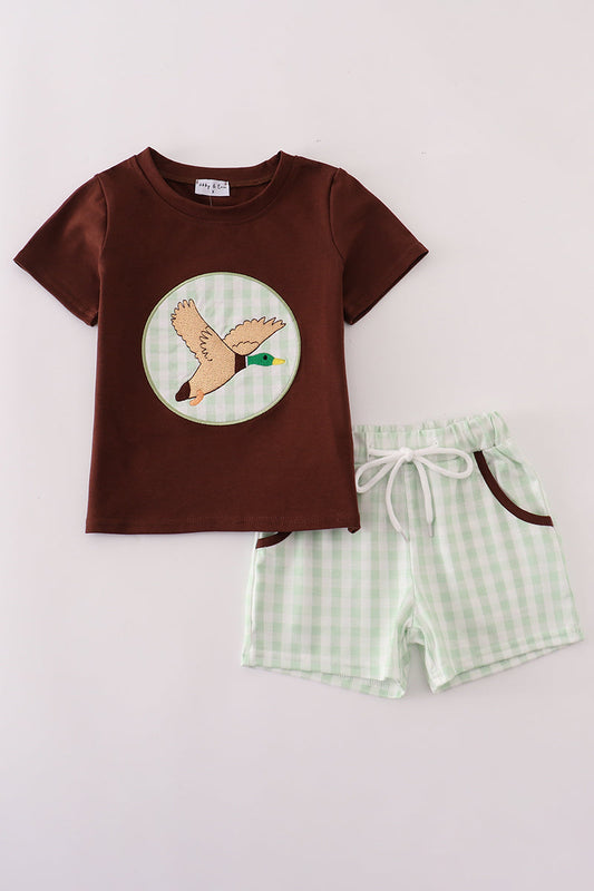 Brown duck applique shorts set