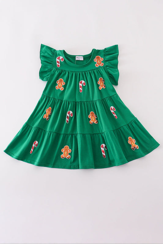 Green christmas sequin tiered girl dress