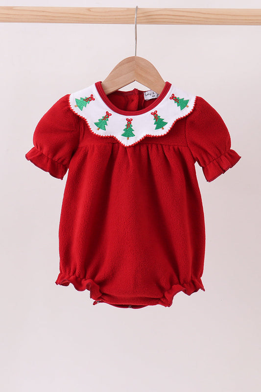 Red christmas tree embroidery fleece bubble