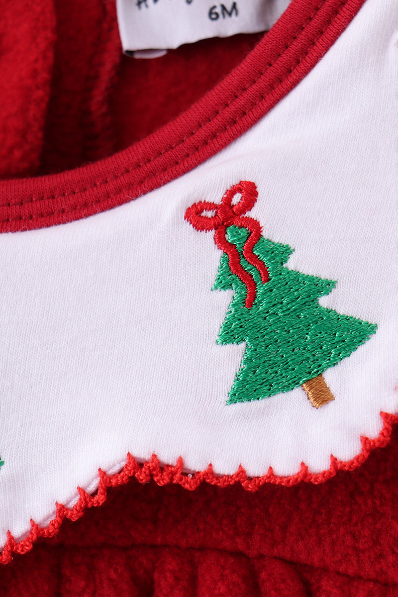 Red christmas tree embroidery fleece bubble