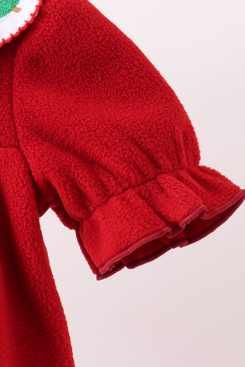Red christmas tree embroidery fleece bubble