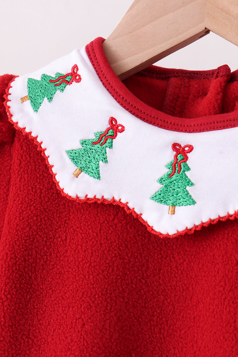 Red christmas tree embroidery fleece bloomer set