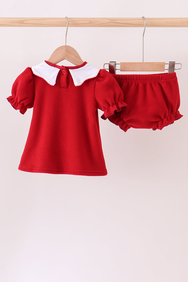 Red christmas tree embroidery fleece bloomer set