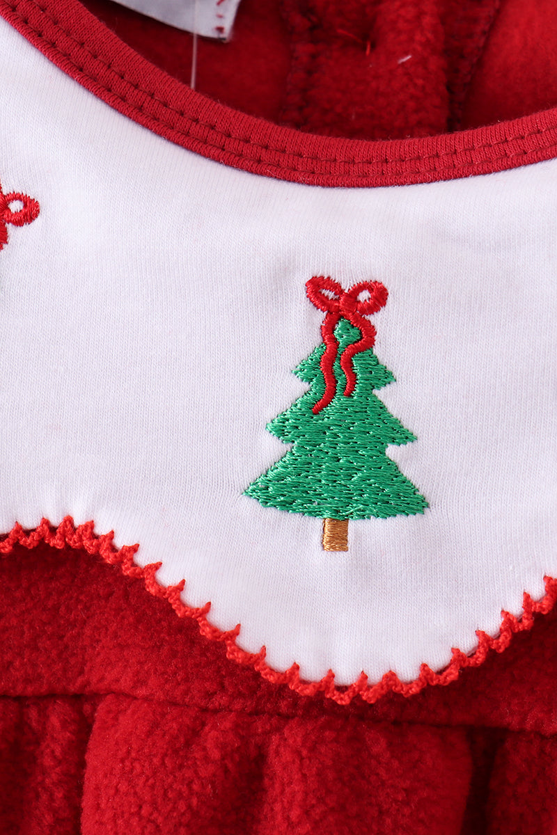 Red christmas tree embroidery fleece dress