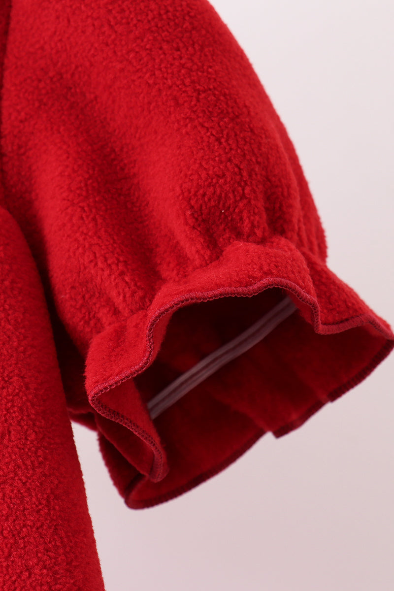 Red christmas tree embroidery fleece dress