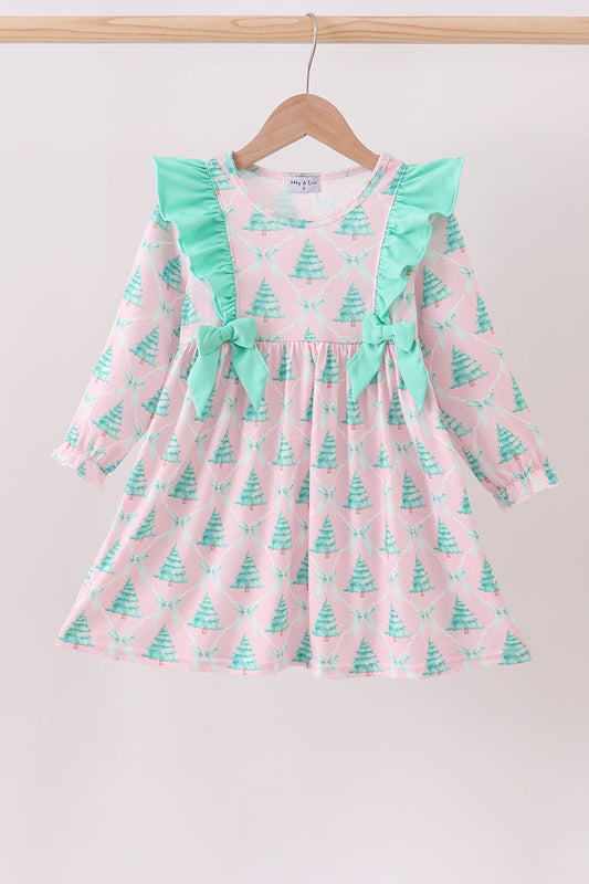 Pink christmas tree ruffle dress