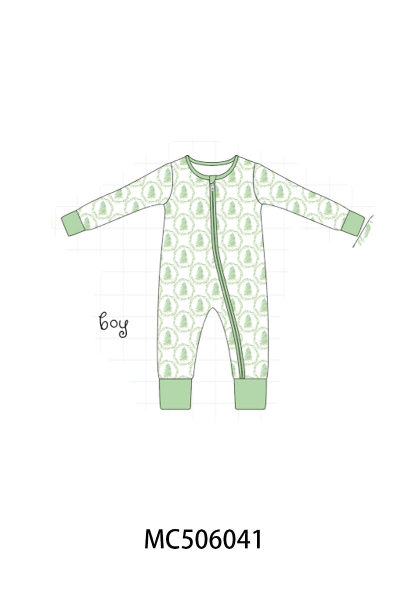 Green christmas tree bamboo zipper romper