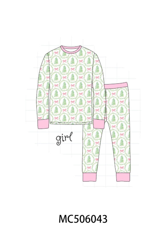 Pink christmas tree bamboo pajama set
