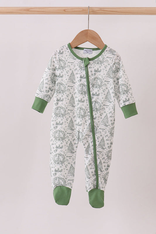 Green christmas tree print romper