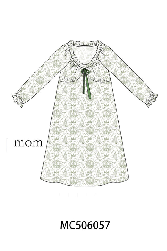 Green christmas tree print mom pajama