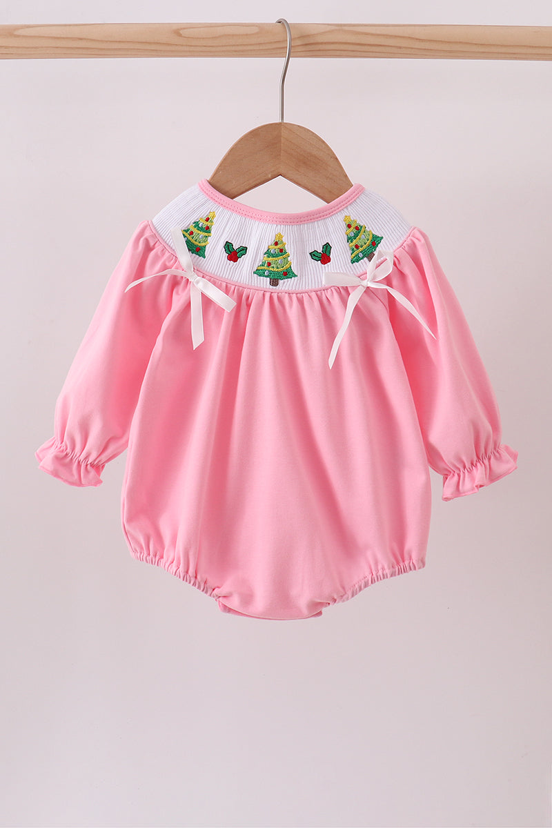 Pink christmas tree smocked bubble