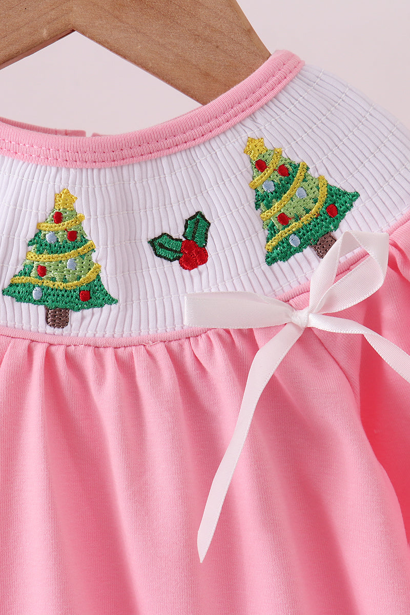 Pink christmas tree smocked bubble