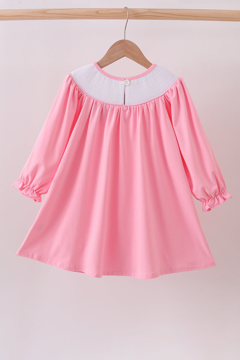 Pink christmas tree smocked ruffle dress