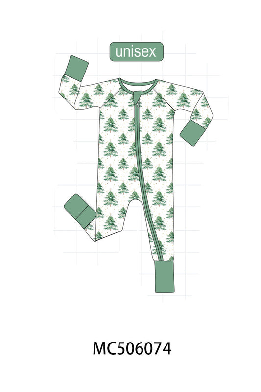 Green christmas tree bamboo zipper romper