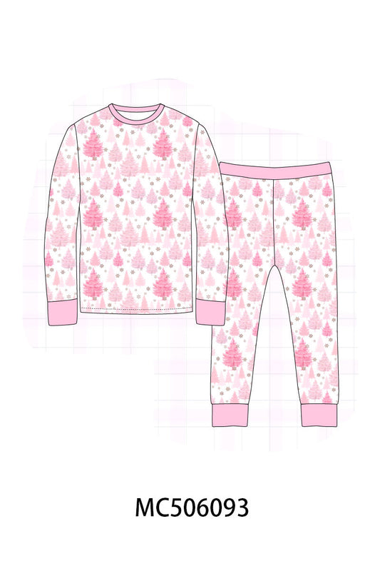 Pink christmas tree bamboo pajama set